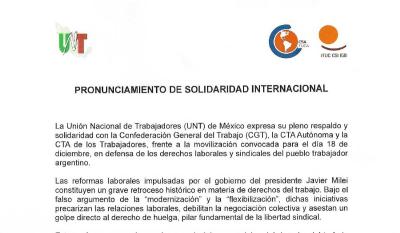 PRONUNCIAMIENTO DE SOLIDARIDAD INTERNACIONAL