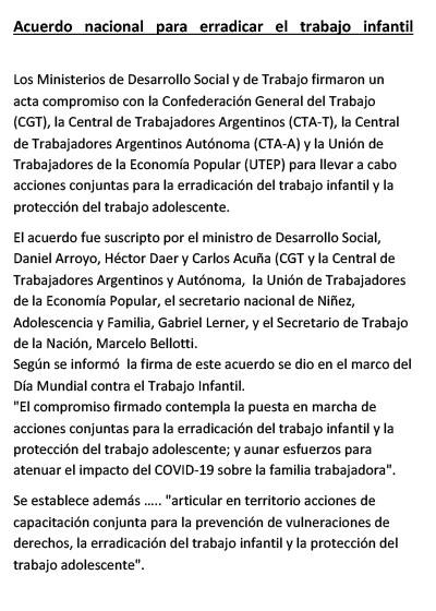 Acuerdo nacional para erradicar el trabajo infantil