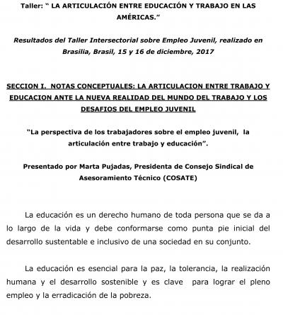 La perspectiva de los trabajadores sobre el empleo juvenil,  la articulaci&oacute;n entre trabajo y educaci&oacute;n