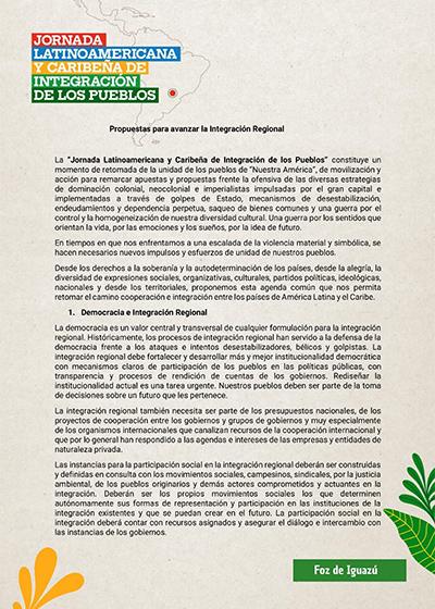 Jornada Latinoamericana y Caribe&ntilde;a de Integraci&oacute;n de los Pueblos. Propuesta para avanzar la Integraci&oacute;n Regional.
