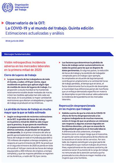 Quinto informe del Observatorio de la OIT: el COVID-19 y el mundo del trabajo.