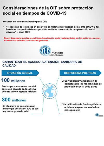 Consideraciones de la OIT sobre protecci&oacute;n social en tiempos de Covid 19 elaborado por la OIT