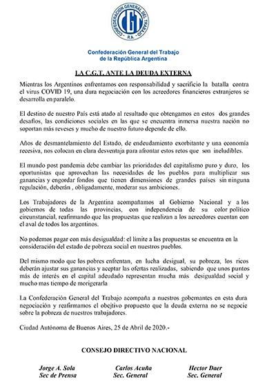 LA C.G.T. ANTE LA DEUDA EXTERNA