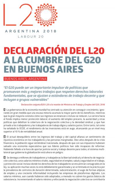 DECLARACI&Oacute;N DEL L20 A LA CUMBRE DEL G20 EN BUENOS AIRES - ARGENTINA 
