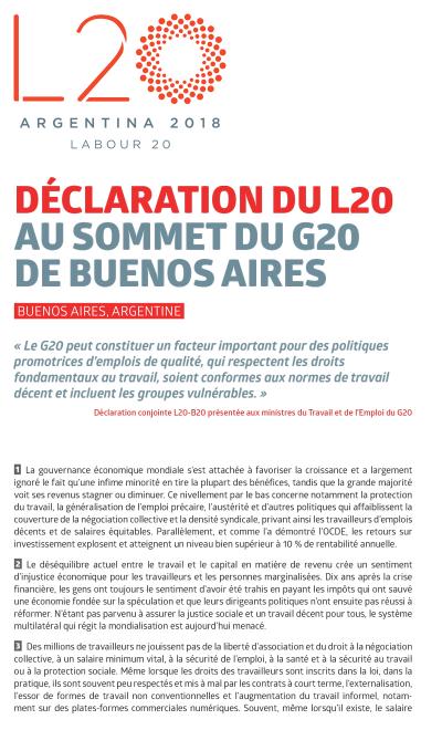 D&Eacute;CLARATION DU L20 AU SOMMET DU G20 DE BUENOS AIRES