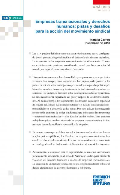 Empresas transnacionales y derechos humanos pistas y desaf&iacute;os para la acci&oacute;n del movimiento sindical
